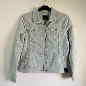 U.S. POLO ASSN Railroad Striped Denim Trucker Jacket‎ Womens M Cotton